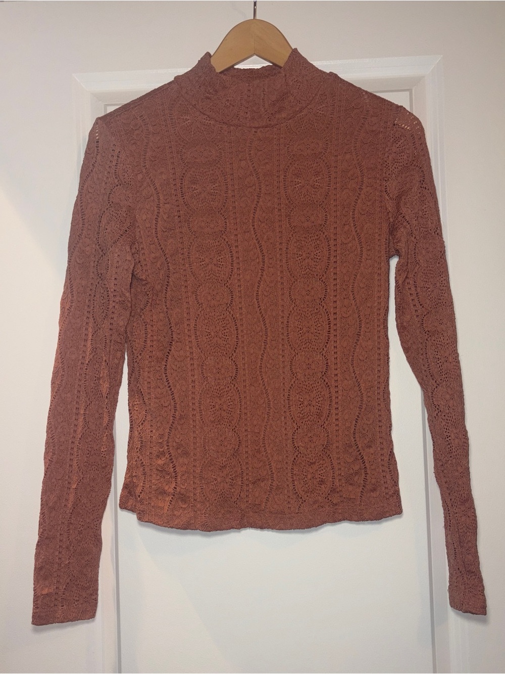 Anthropologie Dusty Rose Lace Mock-Neck Blouse - Picture 2 of 5